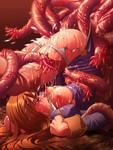 Tentacle Vaginal anal ass_up blonde_hair blue_eyes clenched_fists cum giving_in medium_breasts on_back open_mouth rape restrained tentacles tentacles_under_clothes thighhighs torn_clothes upside_down // 750x1000 // 115.5KB