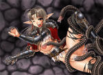 Armor Knight Tentacle anal_lick armour brown_eyes brown_hair captured censored cum elf erect_nipples female_soldier lick lift_leg nipple_grab nipple_latch nipple_lick pointed_ears rape thighhighs torn_clothes vaginal_penetration wink // 1500x1100 // 502.5KB