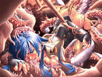 Maria_Traydor Star_Ocean Tentacle Vaginal anal blue_eyes blue_hair breast_squeeze cum cum_covered cumshot_internal ear_rape gloves open_mouth oral rape skirt_lift tentacle_monster tentacles tights torn_clothes // 1024x768 // 228.6KB