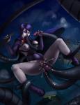 Raven bulge spread_legs suspended tentacle_rape torn_clothes triple_penetration // 850x1100 // 904.0KB