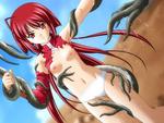 Tentacle anticipation arms_held closed_mouth monster rape red_eyes red_head restrained small_breasts stripped tentacle_monster tentacles torn_clothes white_panties white_skin // 800x600 // 84.2KB