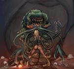 artist_Faustie half_naked impending_rape tentacles warrior_female_elf worm_monster // 1024x950 // 163.5KB