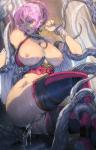 big_breasts bottomless elf exposed_breasts purple_Eyes purple_hair thighhighs // 800x1247 // 744.1KB