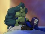 Beast_Boy Raven arms_behind_back bed black_panties breasts_squished clenched_teeth closed_eyes gorilla panties_aside rape spread_legs teen_titans vaginal_penetration willing // 991x740 // 345.1KB
