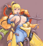 Metroid Samus_Aran Tentacle Vaginal anal armour blonde_hair blue_eyes breast_fuck cum oral ponytail rape samus torn_clothes triple_penetration undressing // 520x560 // 152.0KB