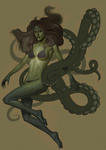 Tentacle art bikini brown_hair feet green_skin oil_painting suspension underwater // 445x627 // 144.2KB