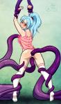 Vaginal anal arms_above_head blushing double_penetration looking_back pet_tentacles see_through_shirt side_boob smiling spread_legs tentacle_rape willing // 648x1100 // 561.8KB